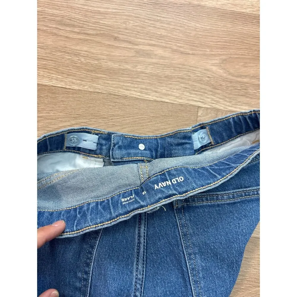 Old Navy Girls High-Rise Flare Jeans Embroidered Floral Blue Denim Size 18